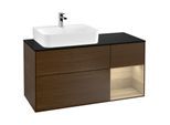Villeroy und Boch Finion Waschtischunterschrank G152PCGN 120cm, Abdeckplatte black matt, Emotion, Regal links Oak Veneer, Walnut veneer