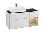 Villeroy und Boch Finion Waschtischunterschrank G152PCMT 120cm, Abdeckplatte black matt, Emotion, Regal links Oak Veneer, White matt lacquer