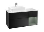 Villeroy und Boch Finion Waschtischunterschrank F151GMPD 120cm, Abdeckplatte white matt, Regal rechts Olive Matt Lacquer, Black matt lacquer