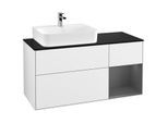 Villeroy und Boch Finion Waschtischunterschrank F152GKGF 120cm, Abdeckplatte black matt, Regal rechts Anthracite matt, Glossy white lacquer