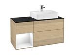 Villeroy und Boch Finion Waschtischunterschrank G142GFPC 120cm, Abdeckplatte black matt, Emotion, Regal links Glossy white lacquer, Oak Veneer