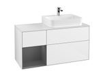 Villeroy und Boch Finion Waschtischunterschrank F141GKGF 120cm, Abdeckplatte glass white Matt, Regal links Anthracite matt, Glossy white lacquer