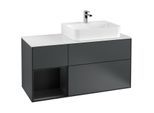 Villeroy und Boch Finion Waschtischunterschrank F141PDHG 120cm, Abdeckplatte glass white Matt, Regal links Black matt lacquer, Midnight Blue Matt Lacquer
