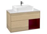 Villeroy und Boch Finion Waschtischunterschrank G121HBPC 100cm, Abdeckplatte white matt, Emotion, Regal rechts Peony, Oak Veneer