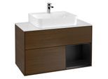 Villeroy und Boch Finion Waschtischunterschrank G121PDGN 100cm, Abdeckplatte white matt, Emotion, Regal rechts Black matt lacquer, Walnut veneer
