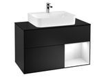 Villeroy und Boch Finion Waschtischunterschrank G122GFPD 100cm, Abdeckplatte black matt, Emotion, Regal rechts Glossy white lacquer, Black matt lacquer