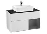 Villeroy und Boch Finion Waschtischunterschrank G122GKMT 100cm, Abdeckplatte black matt, Emotion, Regal rechts Anthracite matt, White matt lacquer