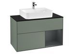 Villeroy und Boch Finion Waschtischunterschrank G122HGGM 100cm, Abdeckplatte black matt, Emotion, Regal rechts Midnight Blue Matt Lacquer, Olive Matt Lacquer