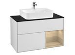Villeroy und Boch Finion Waschtischunterschrank G122PCMT 100cm, Abdeckplatte black matt, Emotion, Regal rechts Oak Veneer, White matt lacquer