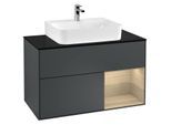Villeroy und Boch Finion Waschtischunterschrank G122PCHG 100cm, Abdeckplatte black matt, Emotion, Regal rechts Oak Veneer, Midnight Blue Matt Lacquer