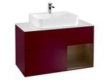 Villeroy und Boch Finion Waschtischunterschrank F121GNHB 100cm, Abdeckplatte weiß matt, Regal rechts Walnut veneer, Peony Matt