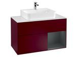 Villeroy und Boch Finion Waschtischunterschrank F121HGHB 100cm, Abdeckplatte weiß matt, Regal rechts Midnight Blue Matt Lacquer, Peony Matt