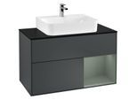 Villeroy und Boch Finion Waschtischunterschrank F122GMHG 100cm, Abdeckplatte black matt, Regal rechts Olive Matt Lacquer, Midnight Blue Matt Lacquer