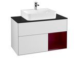 Villeroy und Boch Finion Waschtischunterschrank F122HBMT 100cm, Abdeckplatte black matt, Regal rechts Peony, White matt lacquer