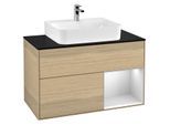 Villeroy und Boch Finion Waschtischunterschrank F122MTPC 100cm, Abdeckplatte black matt, Regal rechts White matt lacquer, Oak Veneer