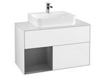 Villeroy und Boch Finion Waschtischunterschrank G111GKGF 100cm, Abdeckplatte white matt, Emotion, Regal links Anthracite matt, Glossy white lacquer