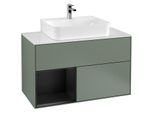 Villeroy und Boch Finion Waschtischunterschrank G111PDGM 100cm, Abdeckplatte white matt, Emotion, Regal links Black matt lacquer, Olive Matt Lacquer