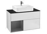 Villeroy und Boch Finion Waschtischunterschrank G112GKMT 100cm, Abdeckplatte black matt, Emotion, Regal links Anthracite matt, White matt lacquer