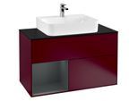Villeroy und Boch Finion Waschtischunterschrank G112HGHB 100cm, Abdeckplatte black matt, Emotion, Regal links Midnight Blue Matt Lacquer, Peony Matt