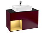 Villeroy und Boch Finion Waschtischunterschrank F112HFHB 100cm, Abdeckplatte white matt, Regal links Gold matt, Peony Matt
