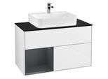 Villeroy und Boch Finion Waschtischunterschrank F112HGGF 100cm, Abdeckplatte white matt, Regal links Midnight Blue Matt Lacquer, Glossy white lacquer