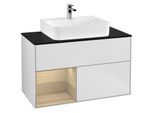 Villeroy und Boch Finion Waschtischunterschrank F112PCMT 100cm, Abdeckplatte white matt, Regal links Oak Veneer, White matt lacquer