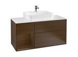 Villeroy und Boch Finion Waschtischunterschrank G161GNGN 120cm, Abdeckplatte white matt, Emotion, Regal links Walnut veneer, Walnut veneer