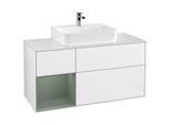 Villeroy und Boch Finion Waschtischunterschrank G161GMGF 120cm, Abdeckplatte white matt, Emotion, Regal links Olive Matt Lacquer, Glossy white lacquer