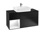 Villeroy und Boch Finion Waschtischunterschrank G162GFPD 120cm, Abdeckplatte black matt, Emotion, Regal links Glossy white lacquer, Black matt lacquer