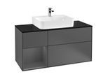 Villeroy und Boch Finion Waschtischunterschrank F162GKGK 120cm, Abdeckplatte black matt, Regal links Anthracite matt, Anthracite matt