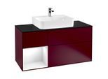 Villeroy und Boch Finion Waschtischunterschrank F162GFHB 120cm, Abdeckplatte black matt, Regal links Glossy white lacquer, Peony Matt