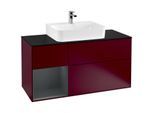 Villeroy und Boch Finion Waschtischunterschrank F162HGHB 120cm, Abdeckplatte black matt, Regal links Midnight Blue Matt Lacquer, Peony Matt