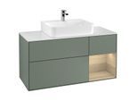 Villeroy und Boch Finion Waschtischunterschrank F171PCGM 120cm, Abdeckplatte white matt, Regal rechts Oak Veneer, Olive Matt Lacquer