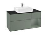 Villeroy und Boch Finion Waschtischunterschrank G172GMGM 120cm, Abdeckplatte black matt, Emotion, Regal rechts Olive Matt Lacquer, Olive Matt Lacquer