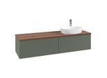 Villeroy und Boch Antao Waschtisch-Unterschrank L38152HL mit Beleuchtung mit Struktur, 160x36x50cm, Hahnlochbohrung, Waschbeckenplattenfarbe warm walnut, leaf green matt lacquer