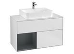 Villeroy und Boch Finion Waschtischunterschrank F111HGMT 100cm, Abdeckplatte black matt, Regal links Midnight Blue Matt Lacquer, White matt lacquer