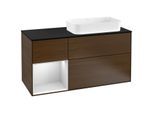 Villeroy und Boch Finion Waschtischunterschrank F272MTGN 120cm, Abdeckplatte black matt, Regal links White matt lacquer, Walnut veneer