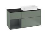 Villeroy und Boch Finion Waschtischunterschrank F272HGGM 120cm, Abdeckplatte black matt, Regal links Midnight Blue Matt Lacquer, Olive Matt Lacquer