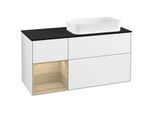 Villeroy und Boch Finion Waschtischunterschrank F272PCGF 120cm, Abdeckplatte black matt, Regal links Oak Veneer, Glossy white lacquer