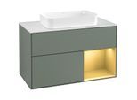 Villeroy und Boch Finion Waschtischunterschrank G251HFGM 100cm, Abdeckplatte white matt, Emotion, Regal rechts Gold matt, Olive Matt Lacquer
