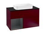 Villeroy und Boch Finion Waschtischunterschrank G242HGHB 100cm, Abdeckplatte black matt, Emotion, Regal links Midnight Blue Matt Lacquer, Peony Matt