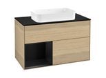 Villeroy und Boch Finion Waschtischunterschrank G242PDPC 100cm, Abdeckplatte black matt, Emotion, Regal links Black matt lacquer, Oak Veneer