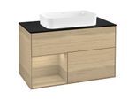 Villeroy und Boch Finion Waschtischunterschrank G242PCPC 100cm, Abdeckplatte black matt, Emotion, Regal links Oak Veneer, Oak Veneer