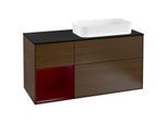 Villeroy und Boch Finion Waschtischunterschrank G272HBGN 120cm, Abdeckplatte black matt, Emotion, Regal links Peony, Walnut veneer
