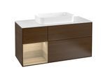Villeroy und Boch Finion Waschtischunterschrank F291PCGN 120cm, Abdeckplatte white matt, Regal links Oak Veneer, Walnut veneer
