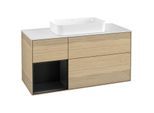 Villeroy und Boch Finion Waschtischunterschrank F291PDPC 120cm, Abdeckplatte white matt, Regal links Black matt lacquer, Oak Veneer