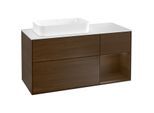 Villeroy und Boch Finion Waschtischunterschrank G281GNGN 120cm, Abdeckplatte white matt, Emotion, Regal rechts Walnut veneer, Walnut veneer