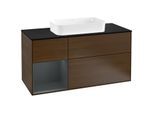 Villeroy und Boch Finion Waschtischunterschrank F292HGGN 120cm, Abdeckplatte black matt, Regal links Midnight Blue Matt Lacquer, Walnut veneer