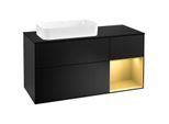 Villeroy und Boch Finion Waschtischunterschrank G282HFPD 120cm, Abdeckplatte black matt, Emotion, Regal rechts Gold matt, Black matt lacquer