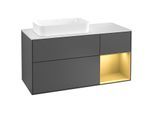 Villeroy und Boch Finion Waschtischunterschrank F281HFGK 120cm, Abdeckplatte white matt, Regal rechts Gold matt, Anthracite matt